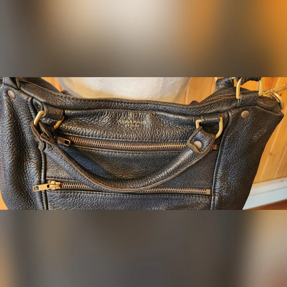 Black Leather Shoulder Bag with Gold Hardware - Picture 2 of 11